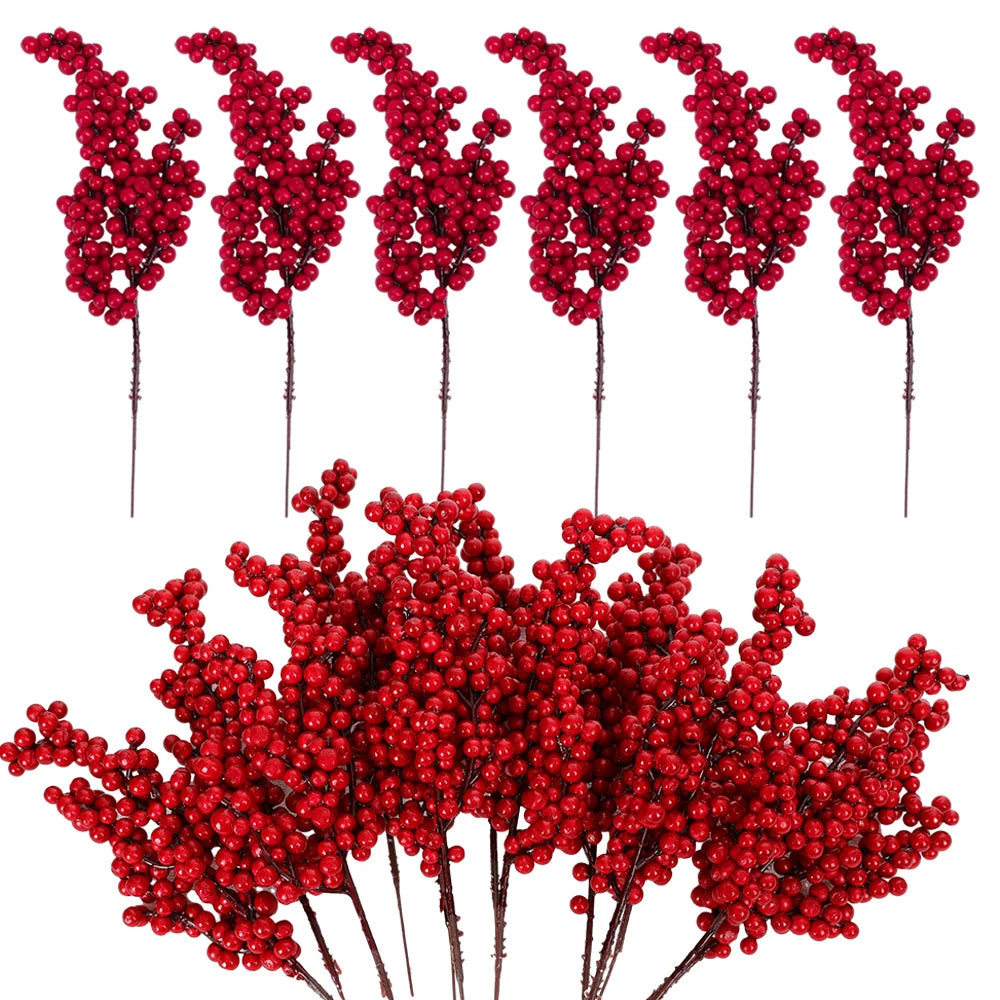 Simulación de bayas rojas artificiales, ramas de frutas navideñas para árbol de Navidad, adornos de mesa, decoración de corona