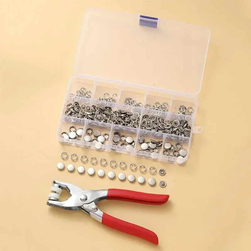 Juego de Herramientas de Alicate Sólido, Broches a Presión para Instalar en Ropa y Bolsos. 50/100 Piezas Botones Metálicos de Colores.
