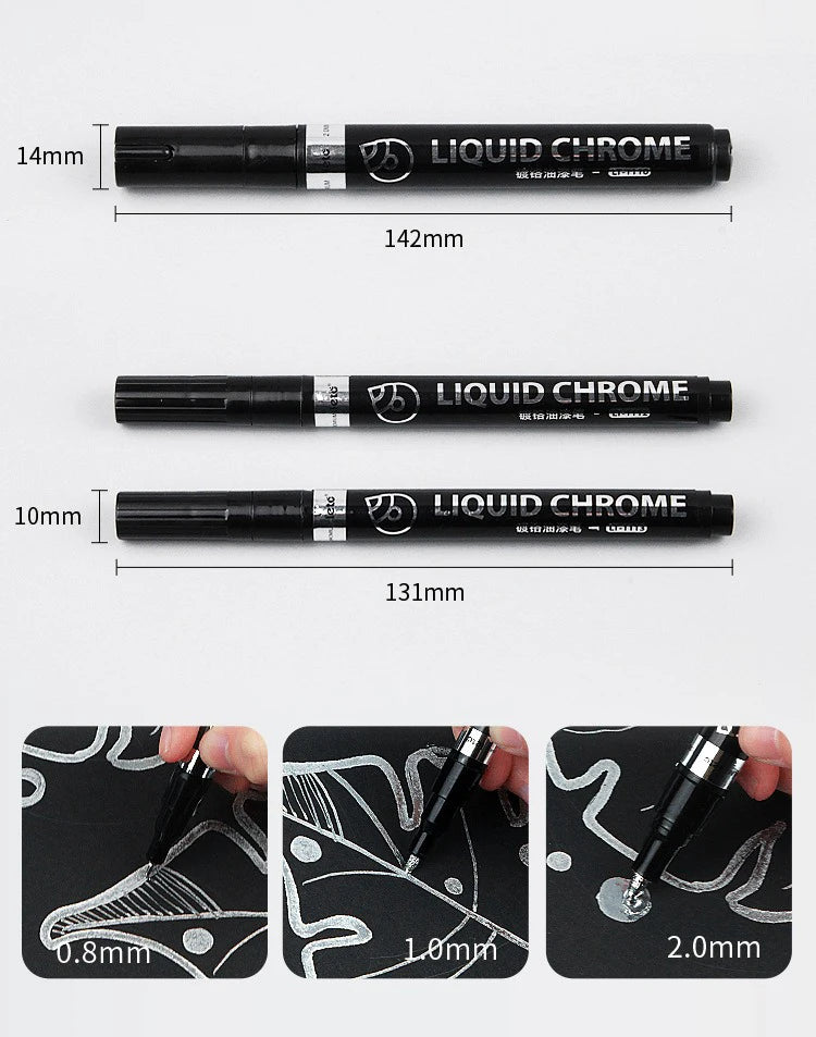 Bolígrafos de pintura espejo, tinta plateada, dorada y otros, punta de escritura de 1/2mm para modelo de Metal, madera, plástico y piedra, 1/6 Uds.