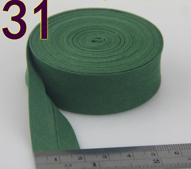 Sesgo, cinta al bies 100% de algodón, 20mm de ancho, 3/4 ",  con pliegue planchado, 5 mts