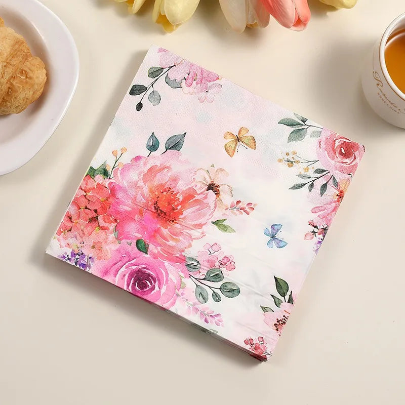 Paquete de 20 Servilletas de Papel Desechables con Diseño de Plantas y Flores, 33x33cm, Decoupage