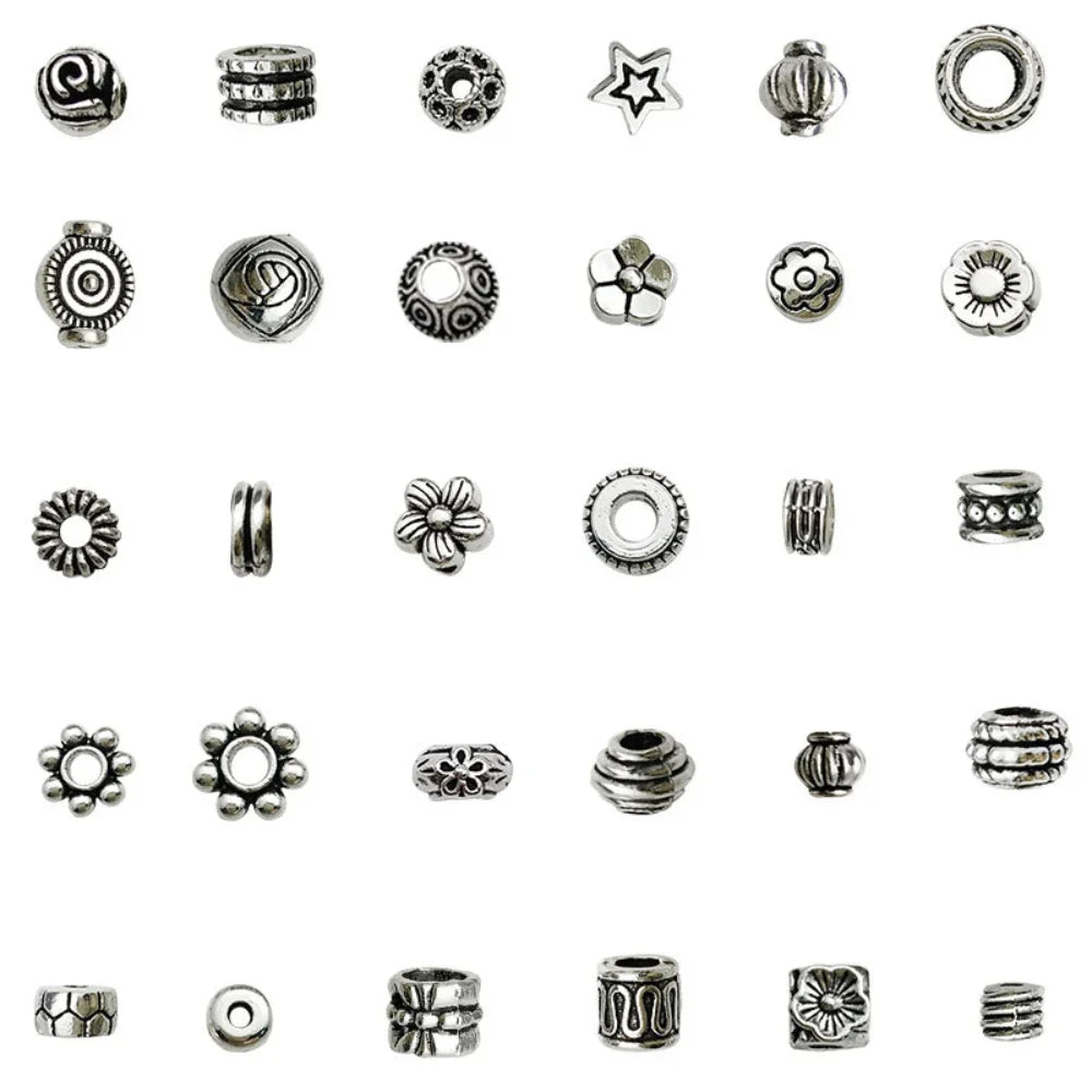 Mostacillas Retro de pentagrama de flor elíptica, joyería de aleación de plata tibetana, 50 piezas