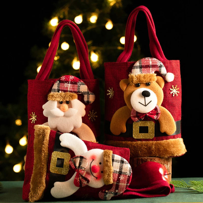 Bolsa de regalo de Navidad, tela de lino, bolso de dulces para niños de Nochebuena