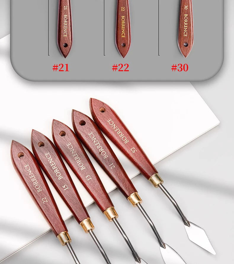 3/5/7 unids/set paleta cuchillo y espátula de acero inoxidable para pintura al óleo, mango de madera