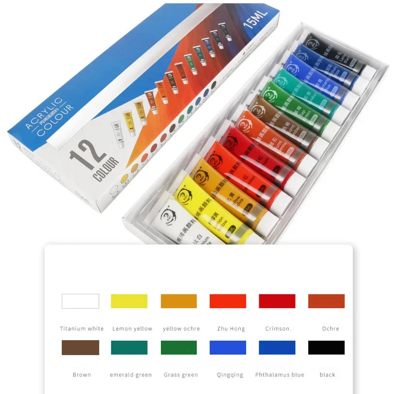 12/24 colores, juego de pintura acrílica, suministros de pintura de 15 ml, pinturas acrílicas no tóxicas.