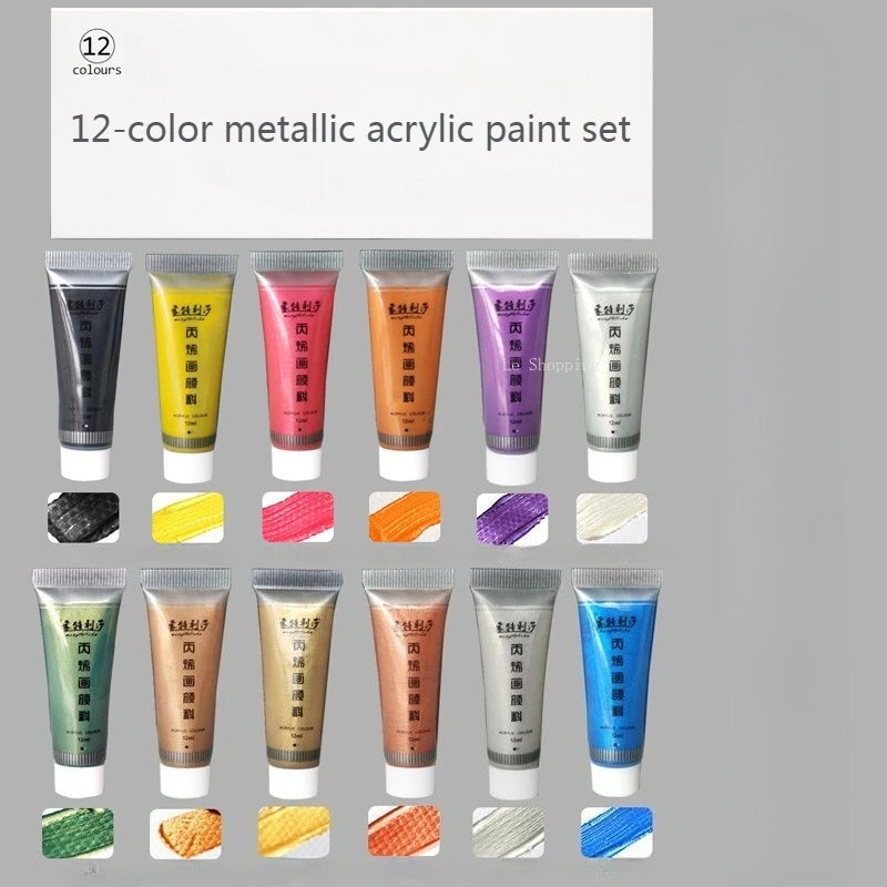 Juego de pintura acrílica de Color metálico, 12ml, 12/24 colores