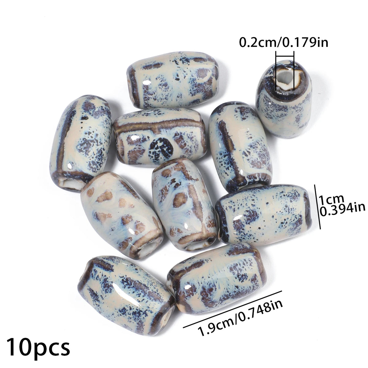 10x19mm, 10 Uds. Mostacillas de cerámica de tubo largo colorido