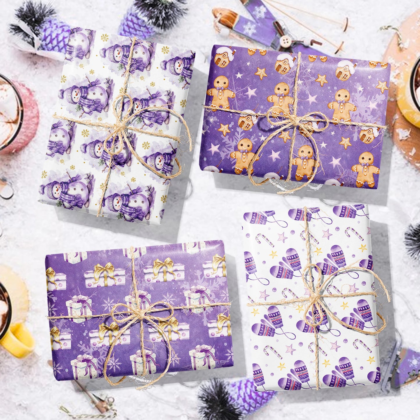 Papel  púrpura, papel de regalo de alta calidad, regalo Navidad, 12 pliegos