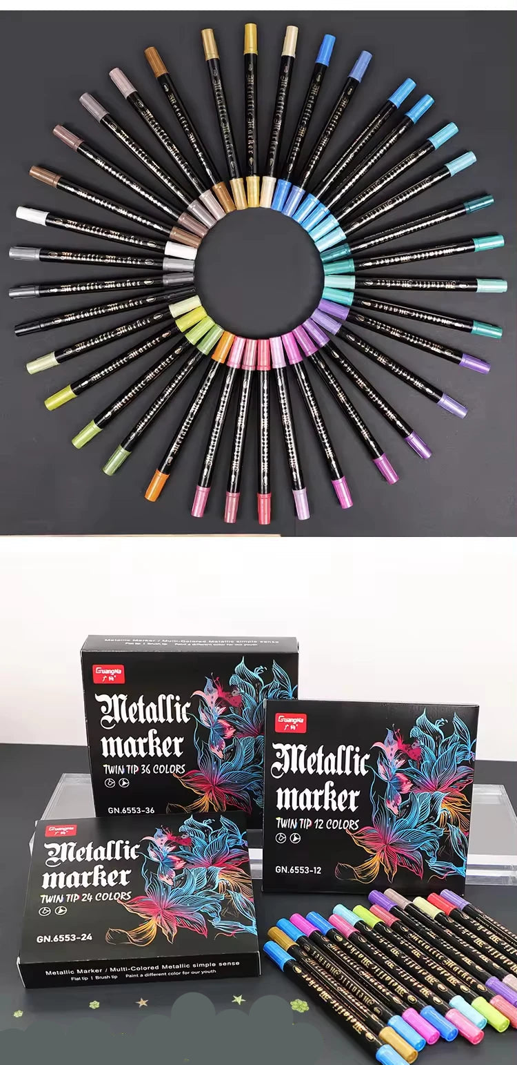 Rotuladores metálicos de pincel, para manualidades de Manga, 12/24/36 colores