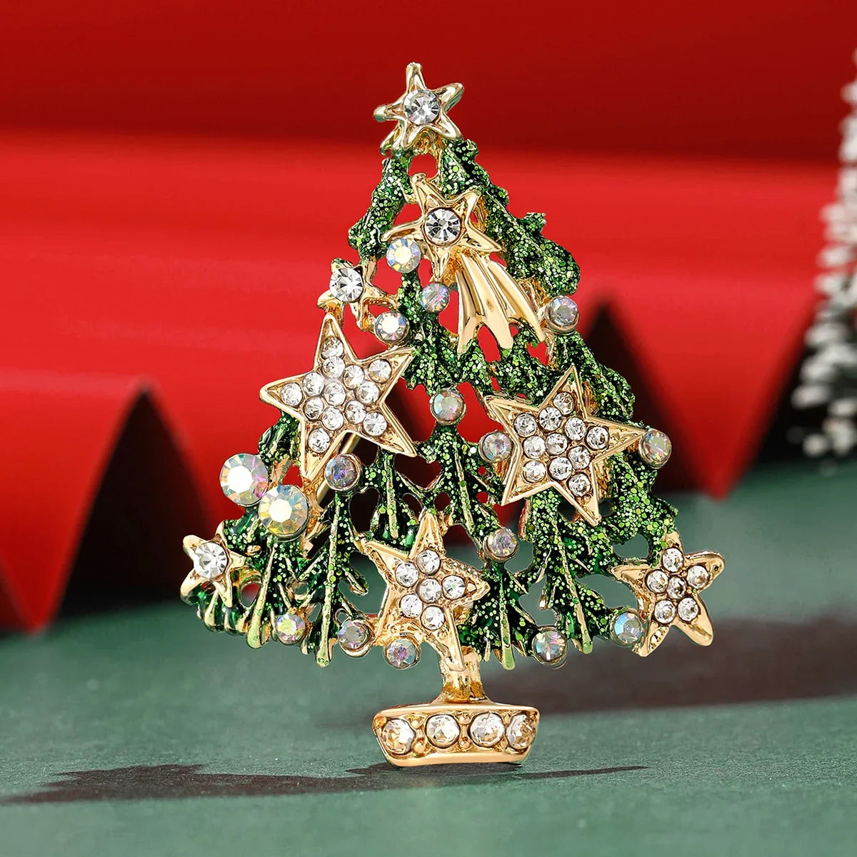 Broches en forma de árbol de Navidad con diamantes de imitación, accesorios de joyería