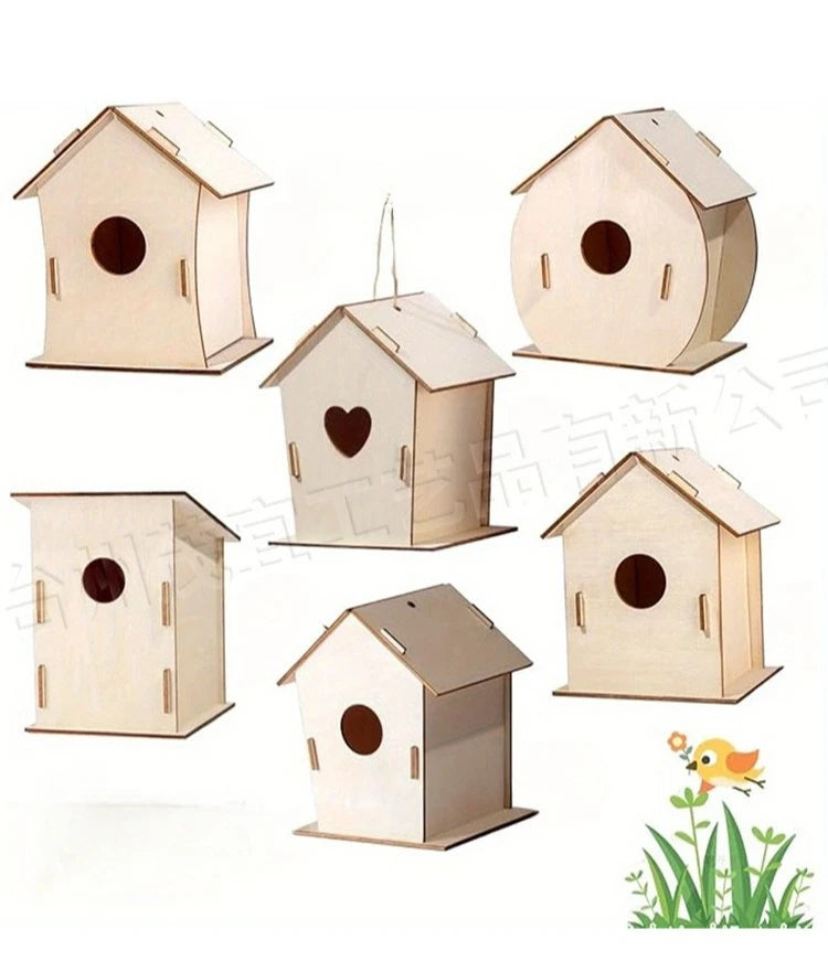 Seis tipos de casas de pájaros de madera ensambladas a mano, para pintar
