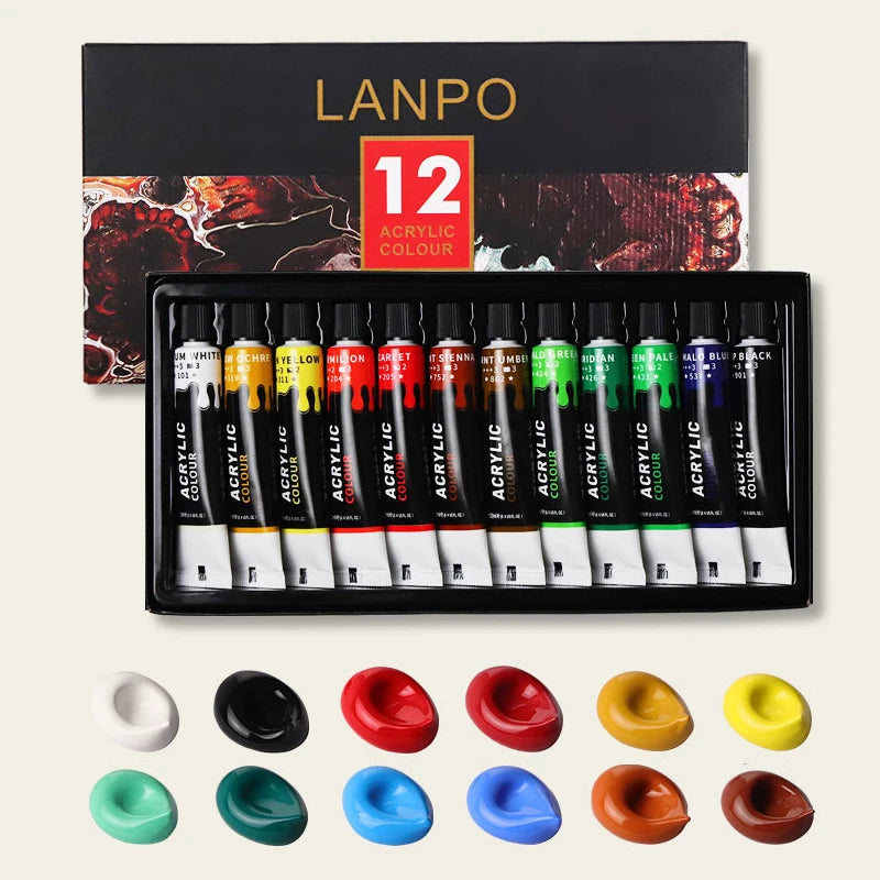 Juego de pintura acrílica metálica profesional, tubos de 12/24 colores y 12 ml.