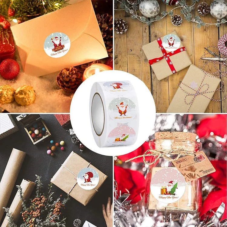 Etiquetas stickers adhesivas con sello de tema navideño, 100-500 Uds.