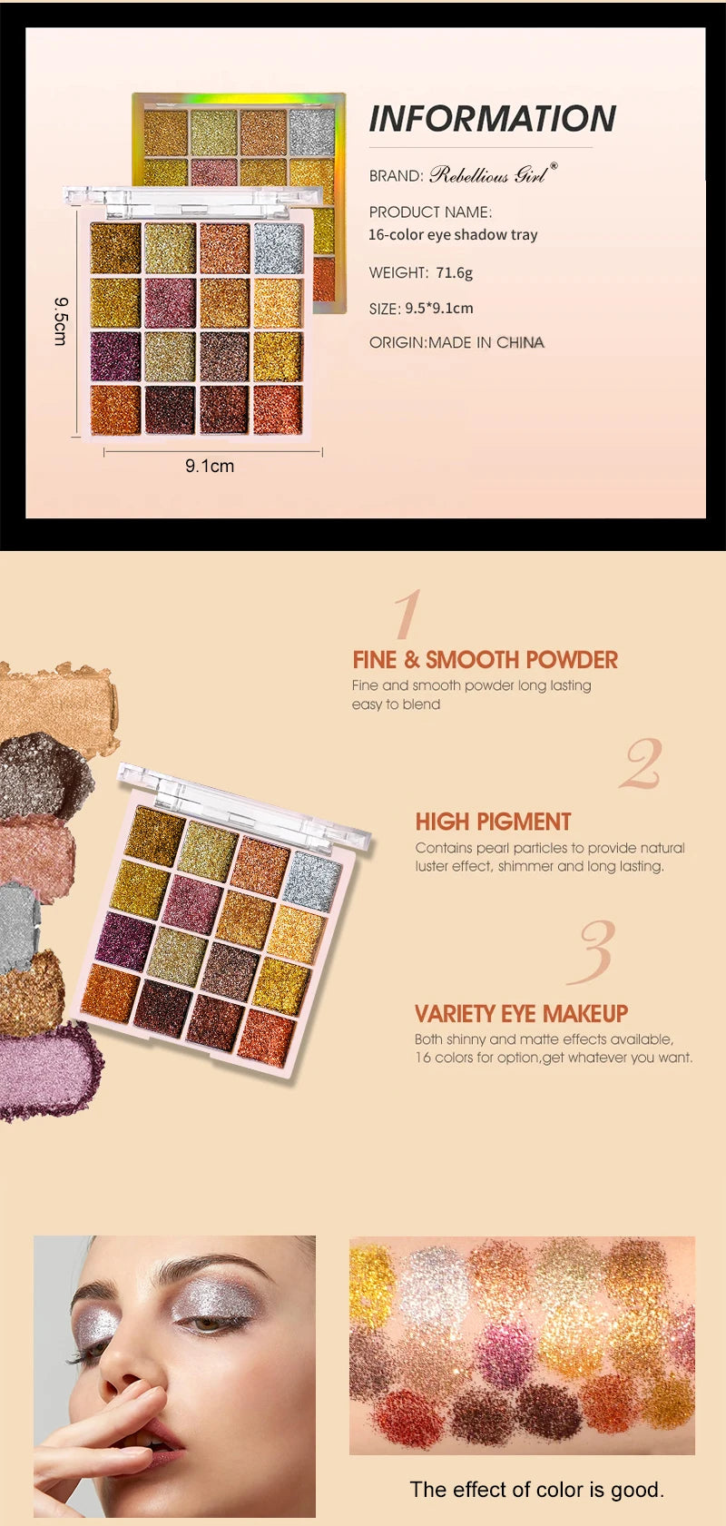 Paleta de sombra de ojos con purpurina de 16 colores, brillo multicolor, acabado de lentejuelas brillantes, maquillaje facial corporal, maquillaje para fiesta y escenario