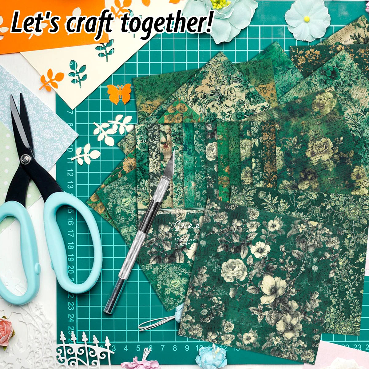 24 Uds. Papel de regalo con estampado Floral Retro,