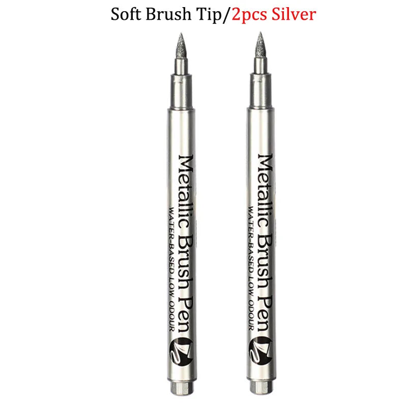 Bolígrafos de pintura acrílica permanente plateada/dorada, para pintura en variadas superficies, de punta suave/dura de 1-5MM