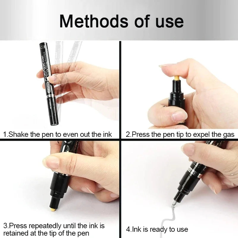 Rotulador de pintura cromada, lápices de pintura de espejo líquido reflectante, tinta dorada y plateada, punta de escritura de 1mm para modelo de metal, madera y plástico, 1/2/3 unidades