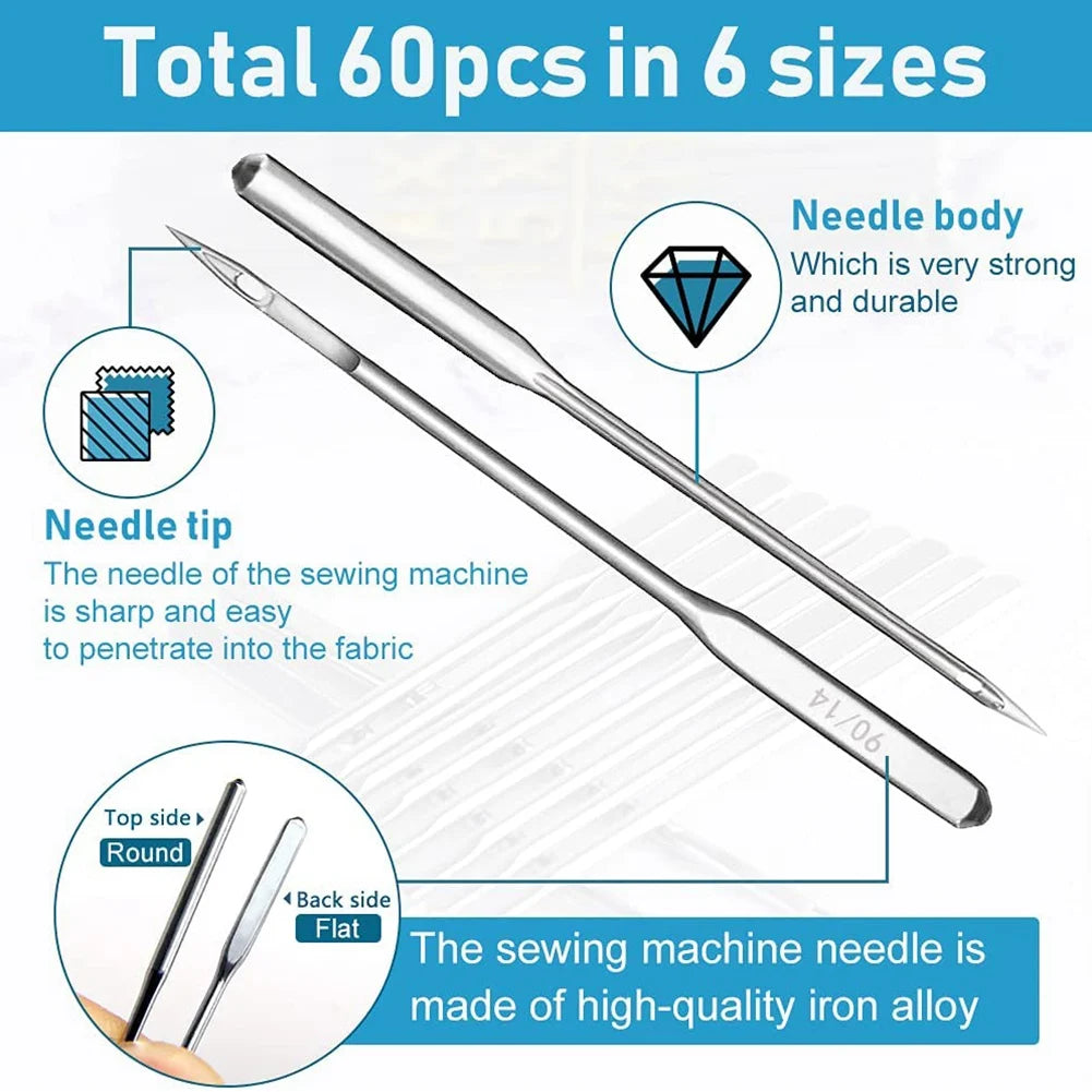 Agujas universales para máquina de coser, accesorios para máquina de coser, 60 piezas