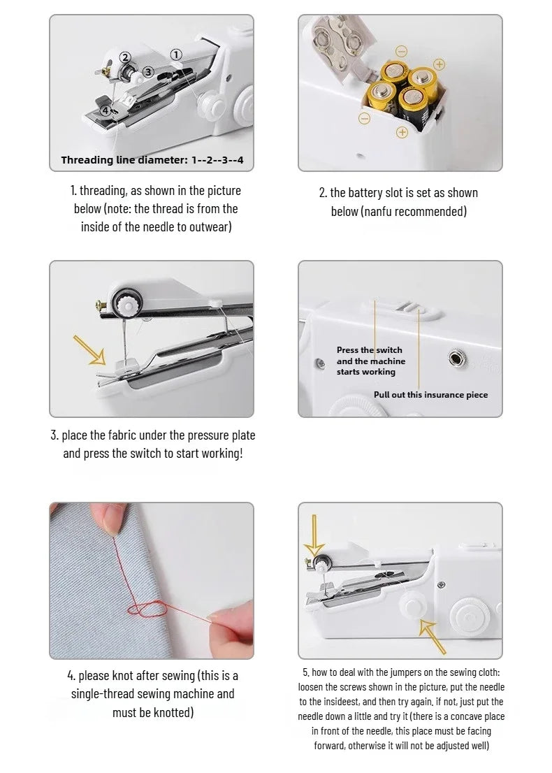 Mini Máquina de coser eléctrica, de mano, portátil.