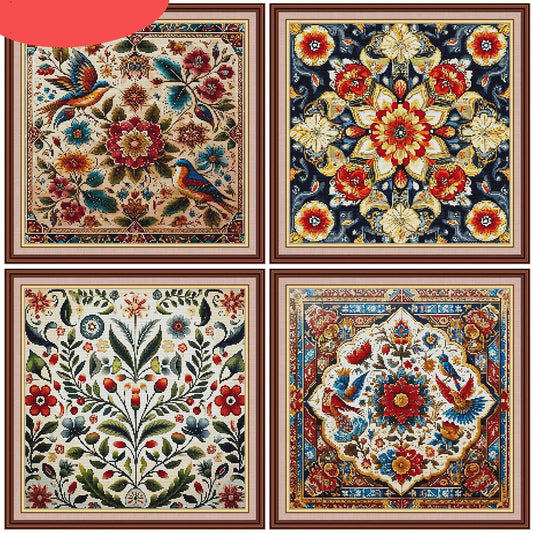 Kits de Punto de Cruz,  Mandala, Flores Abstractas, 11Ct, Imagen Impresa