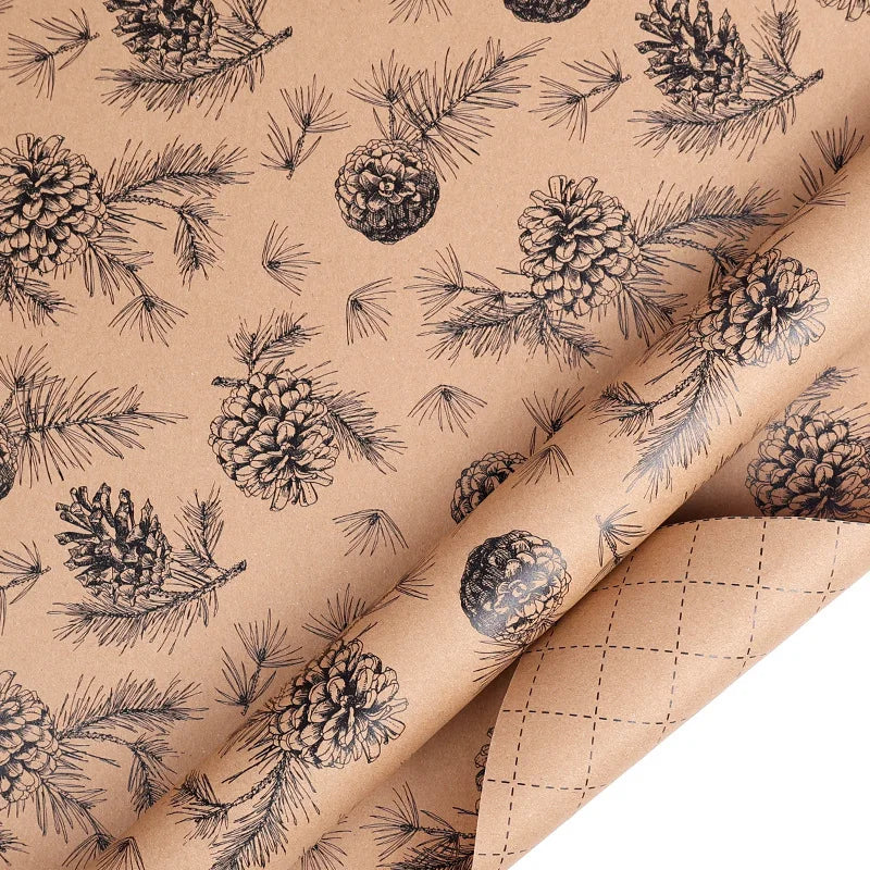 Rollo de papel de regalo, diseño de bayas de piña decoración navideña, 300*43 cm