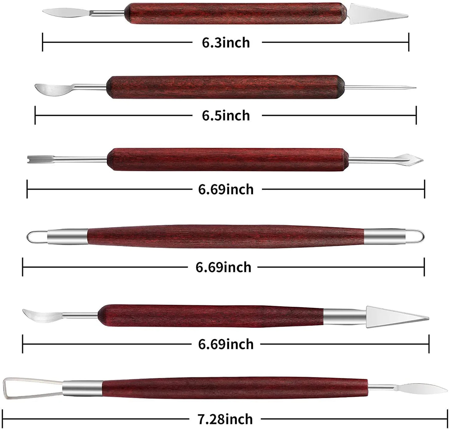 Juego de Herramientas de cerámica de 6 piezas, mango de madera roja, escultura de cerámica, herramienta de arcilla polimérica, escultura de Metal, herramientas de tallado de arcilla