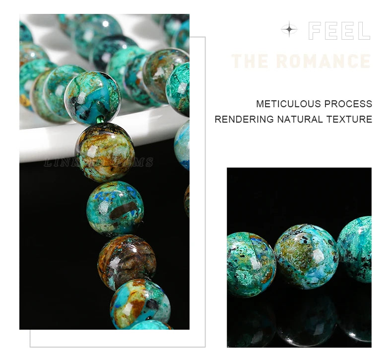 Mostacillas de piedra de crisocola de azurita natural, redondo para fabricación de joyas, 6, 8, 10mm