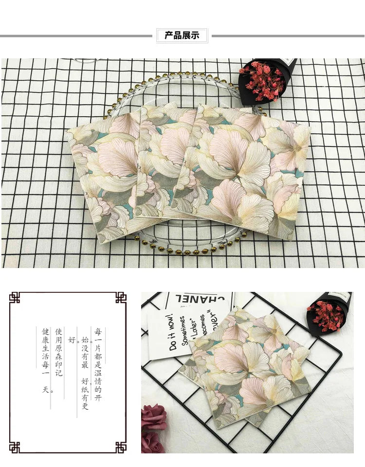 Servilletas cuadradas con estampado de flores tridimensionales, 20 piezas/33x33cm