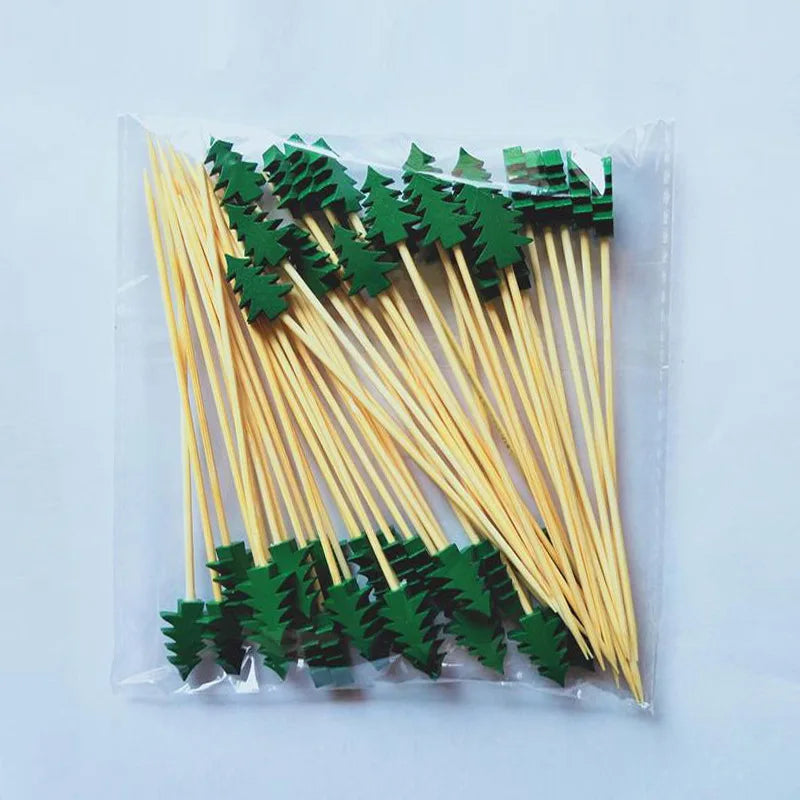 50 unids/set palitos de fruta de Navidad de bambú desechables