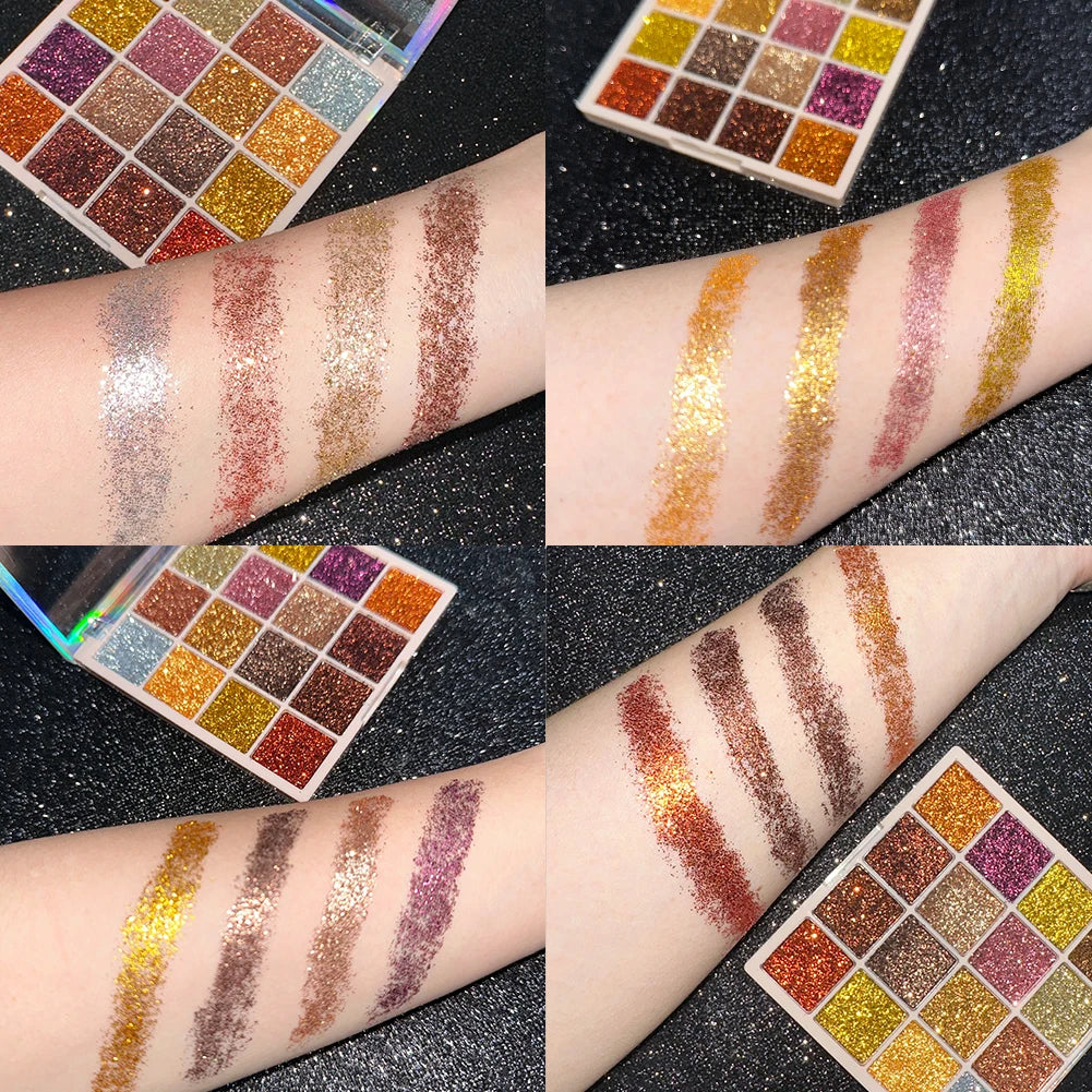 Paleta de sombra de ojos con purpurina de 16 colores, brillo multicolor, acabado de lentejuelas brillantes, maquillaje facial corporal, maquillaje para fiesta y escenario