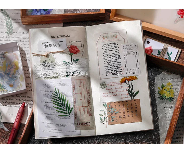 40 hojas de stickers vintage de plantas y flores