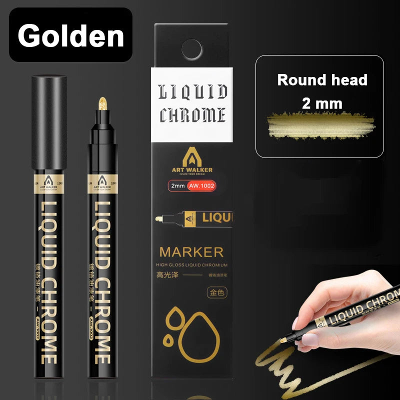 Rotulador de espejo cromado de 0,7mm, 1mm, 2mm, bolígrafo de pintura reflectante , marcador permanente de cobre dorado y plateado, 1 ud.