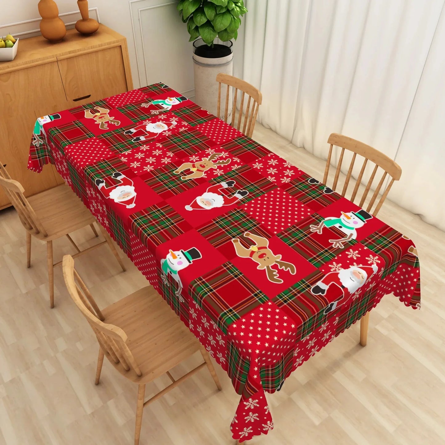 Mantel de poliéster impermeable con diseño navideño rojo