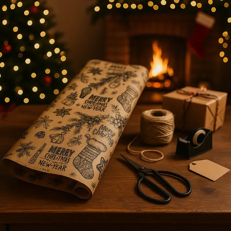 Papel de regalo de Navidad de 10 m/rollo, papel Kraft para embalaje