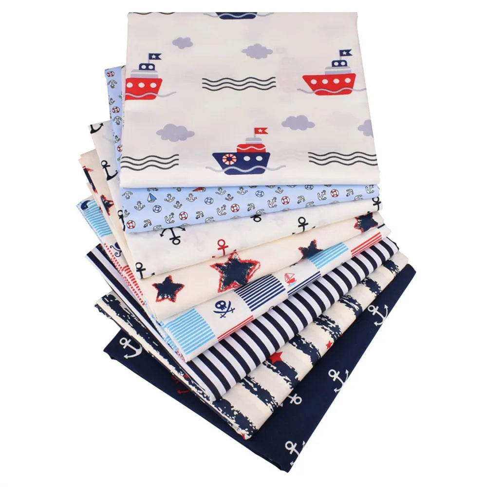 Tela de algodón de sarga estampada, Material de costura, serie Ocean, 25C21