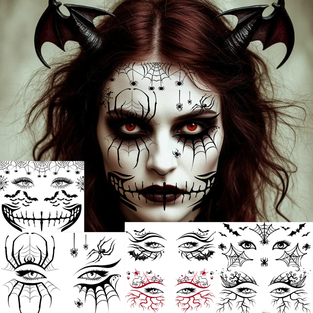 6 Hojas de Tatuajes Temporales para Halloween, Duraderos e Impermeables para Hombres y Mujeres
