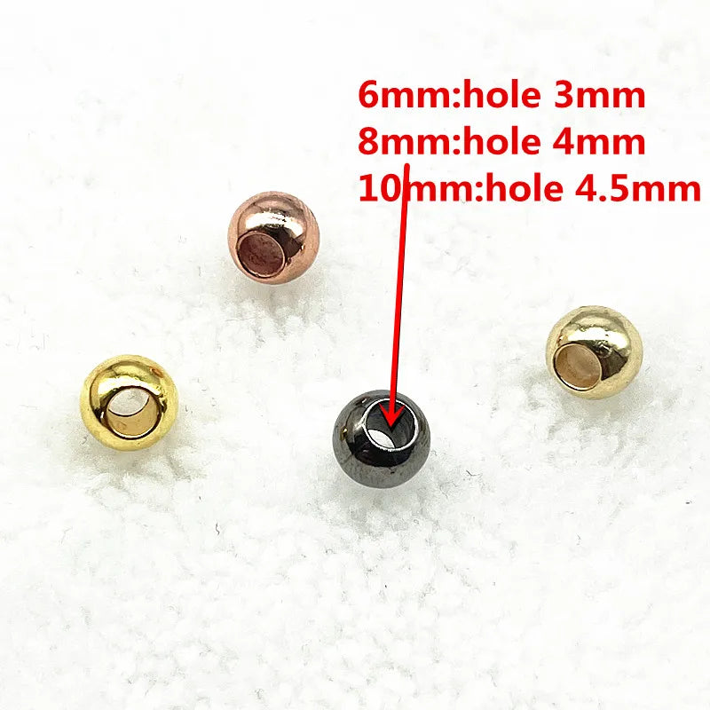 Mostacillas espaciadoras redondas de agujero grande para fabricación de joyas, 6mm, 8mm, 10mm