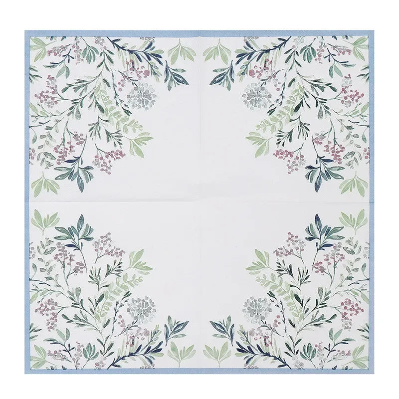 Paquete de 20 Servilletas de Papel Desechables con Diseño de Plantas y Flores, 33x33cm, Decoupage