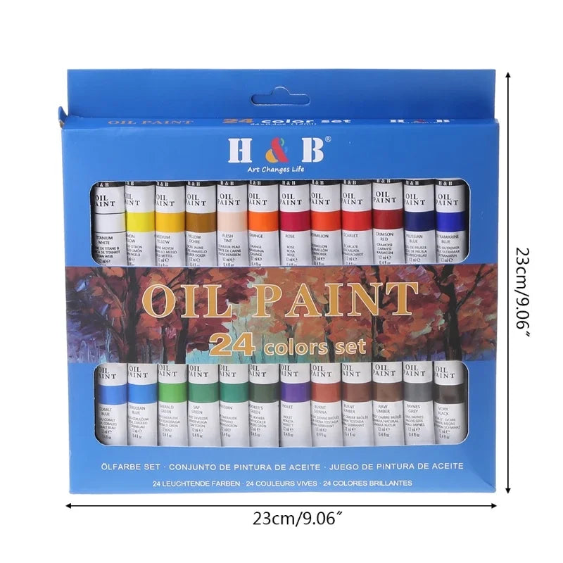 24 colores pintura al óleo profesional pintura pigmento, tubos de 12ml