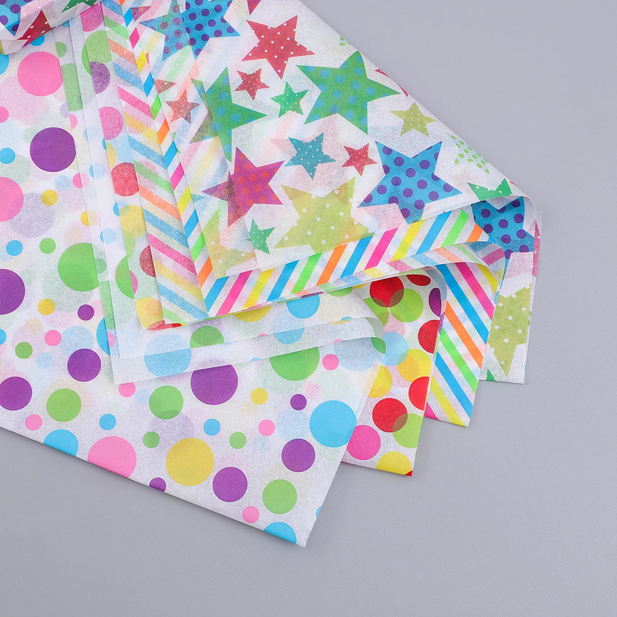 20 Hojas de Papel de Seda con Puntos, estrellas y rayas de Colores, Hojas de 14x20 Pulgadas (35,56 x 50,8 cm)