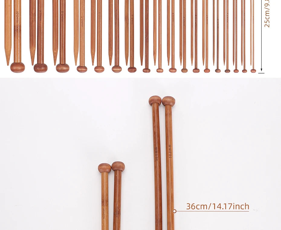 Juego de palillos de tejer de bambú, 18 pares. tamaños de 2 a 10 mm