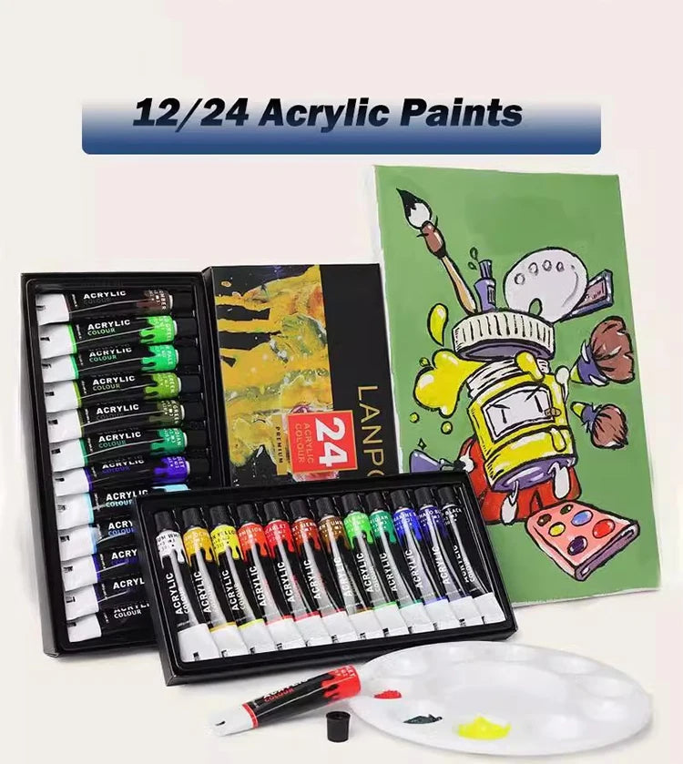 Juego de pintura acrílica metálica profesional, tubos de 12/24 colores y 12 ml.