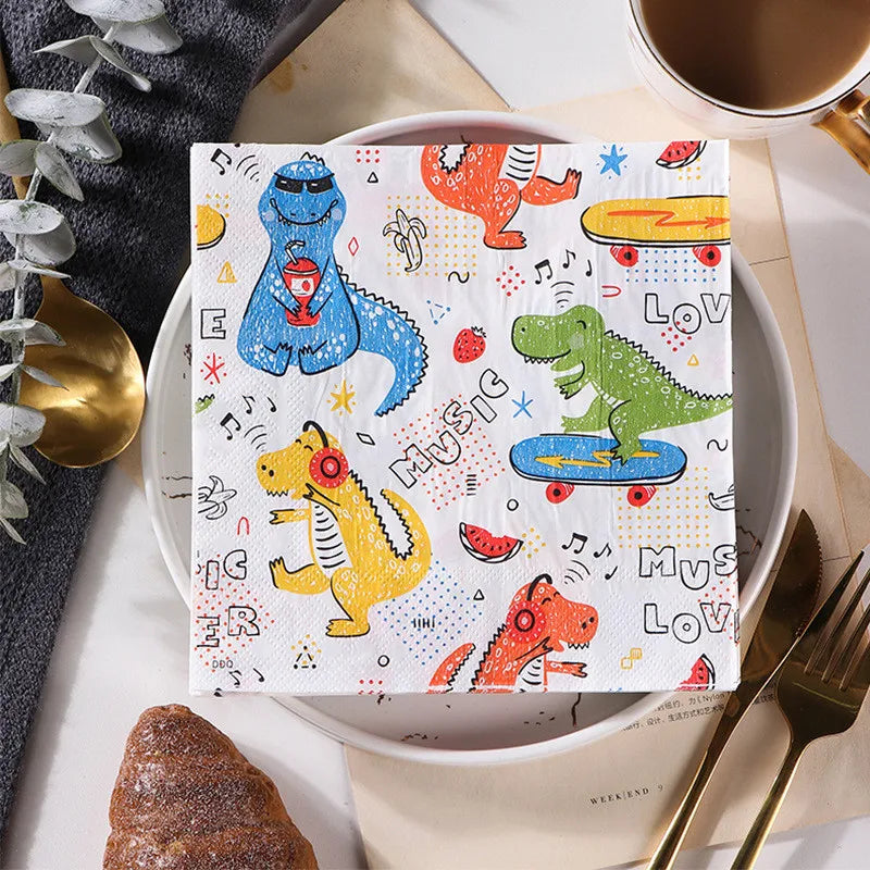 20 unids/pack de servilletas de papel con estampado de animales de dibujos animados, fiestas y decoupage