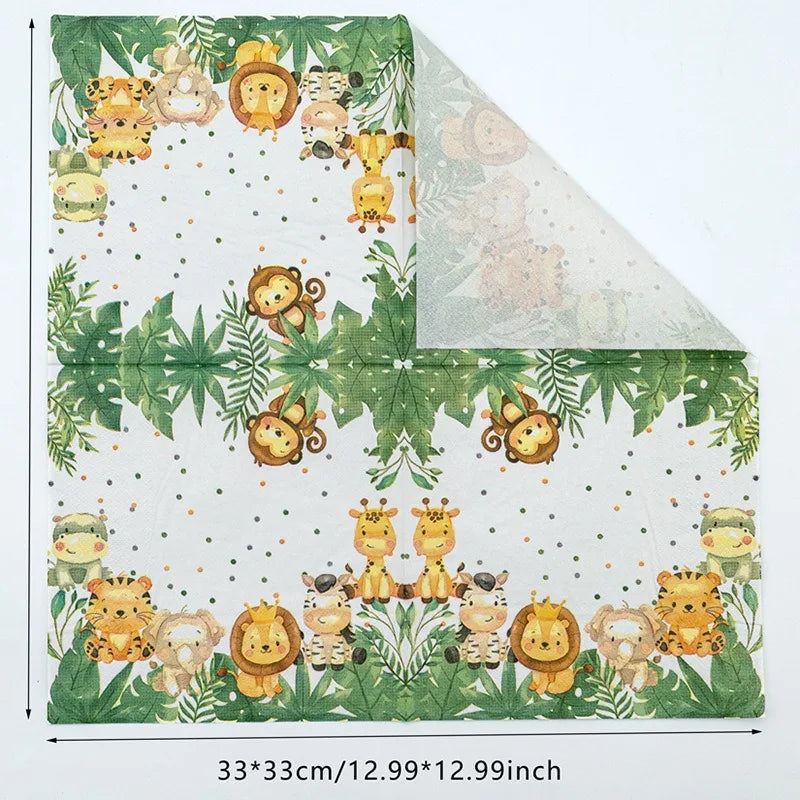 20 unids/pack de servilletas de papel con estampado de animales de dibujos animados, fiestas y decoupage