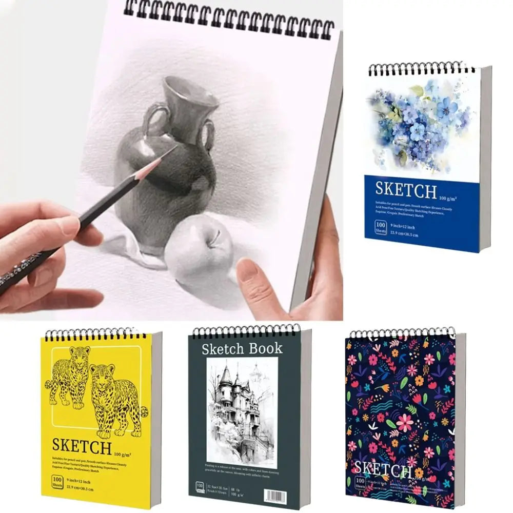 Cuaderno de bocetos en espiral de 100 hojas, portátil, con páginas perforadas, papel sin ácido