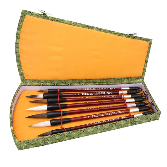 Juego de 7 pinceles de naylon para caligrafía y pintura china, mango de madera, varios tamaños