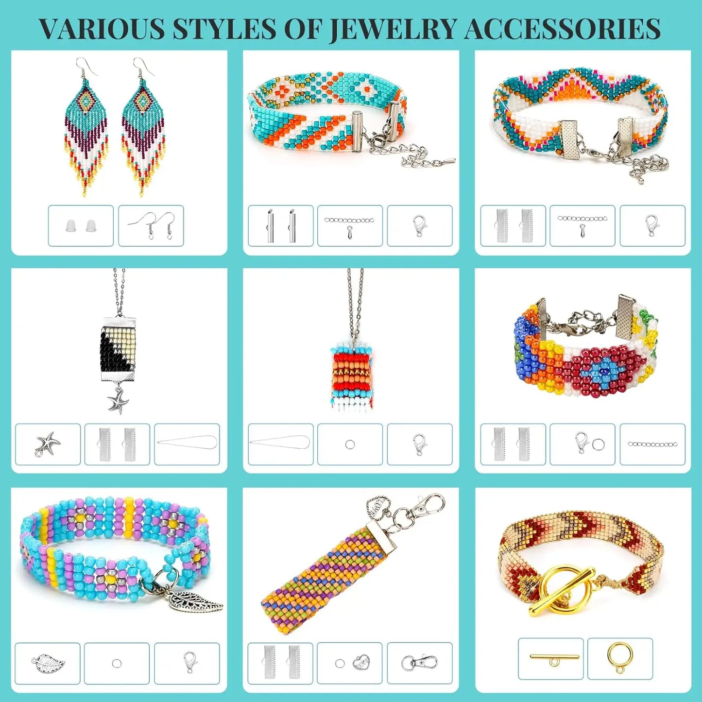 Kit de telar de mostacillas para joyería, pulseras, pendientes, collares