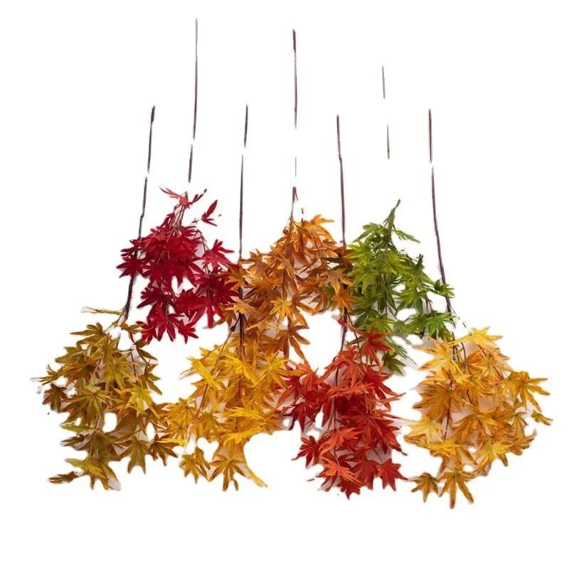 Planta de simulación de hoja de arce, 4 ramas, decoración