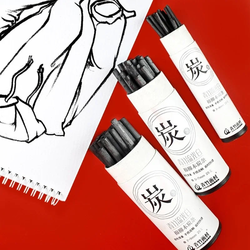 Lápices de carbón de vid para dibujo profesional, 25 piezas