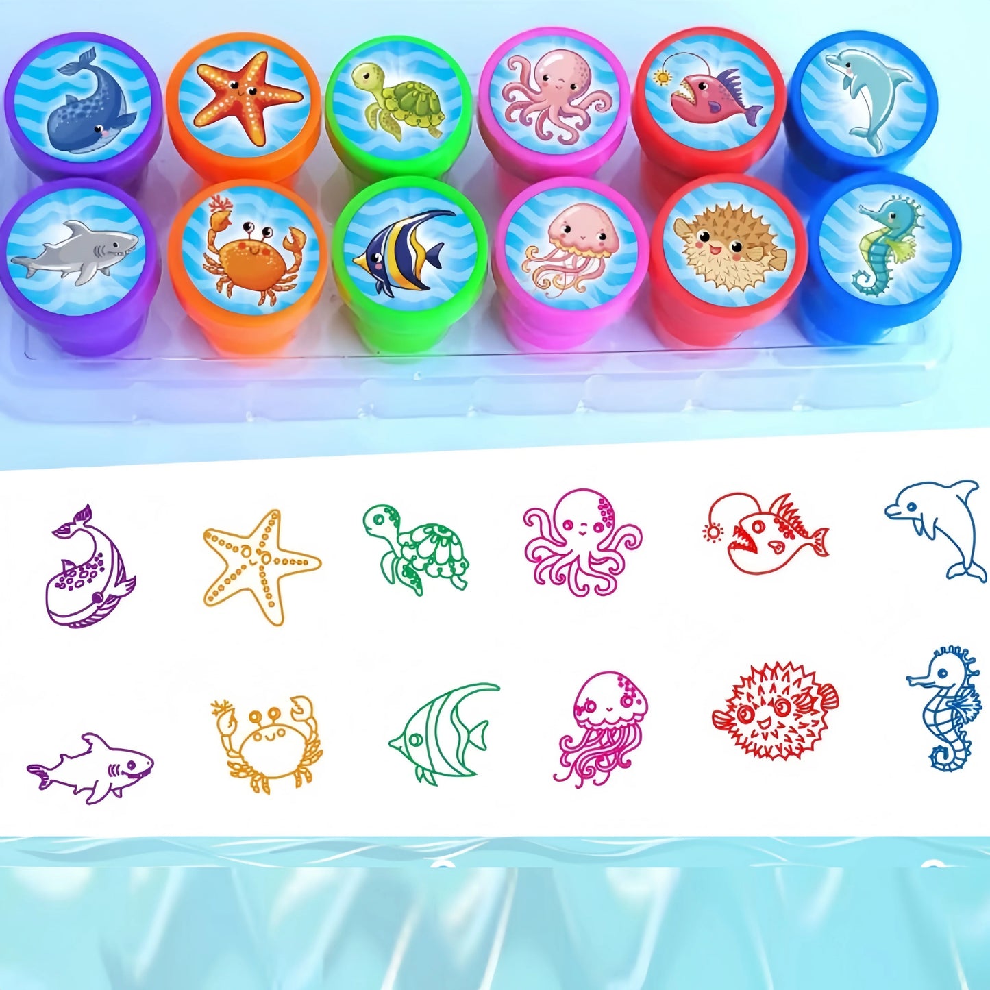 Juego de sellos de animales en el océano
